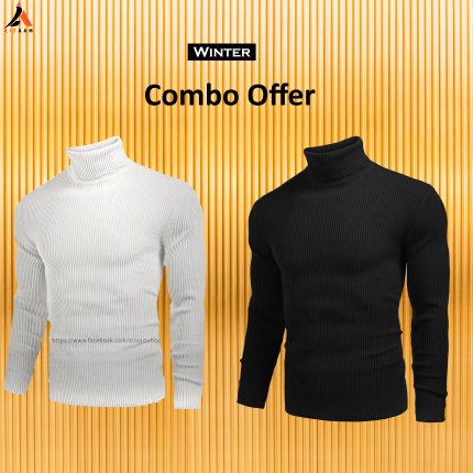 Premium Quality Turtle Neck Sweater-White & Black Combo